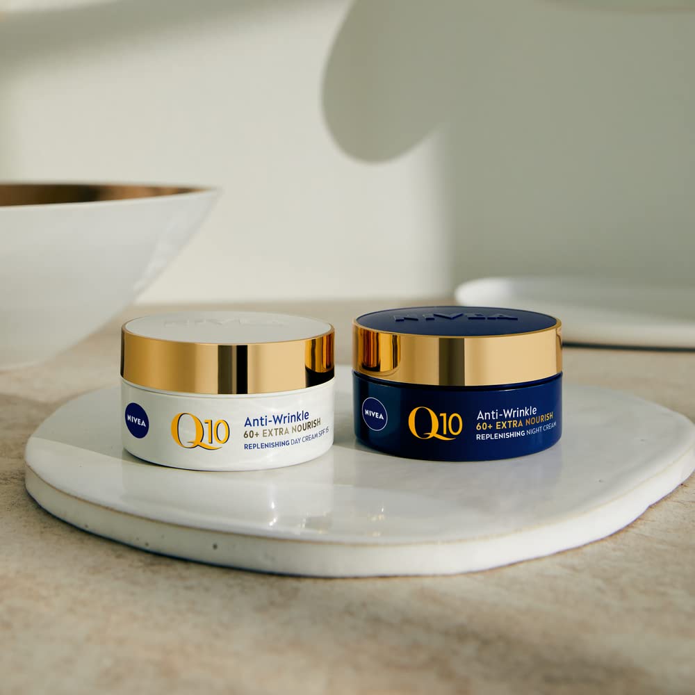 NIVEA Q10 Anti-Wrinkle 60+ Extra Nourishing Night Cream (50ml), Deeply Restoring Anti Wrinkle Face Cream for Intense Hydration, Boosts Collagen and Firms Skin, Dry to Very Dry Skin
