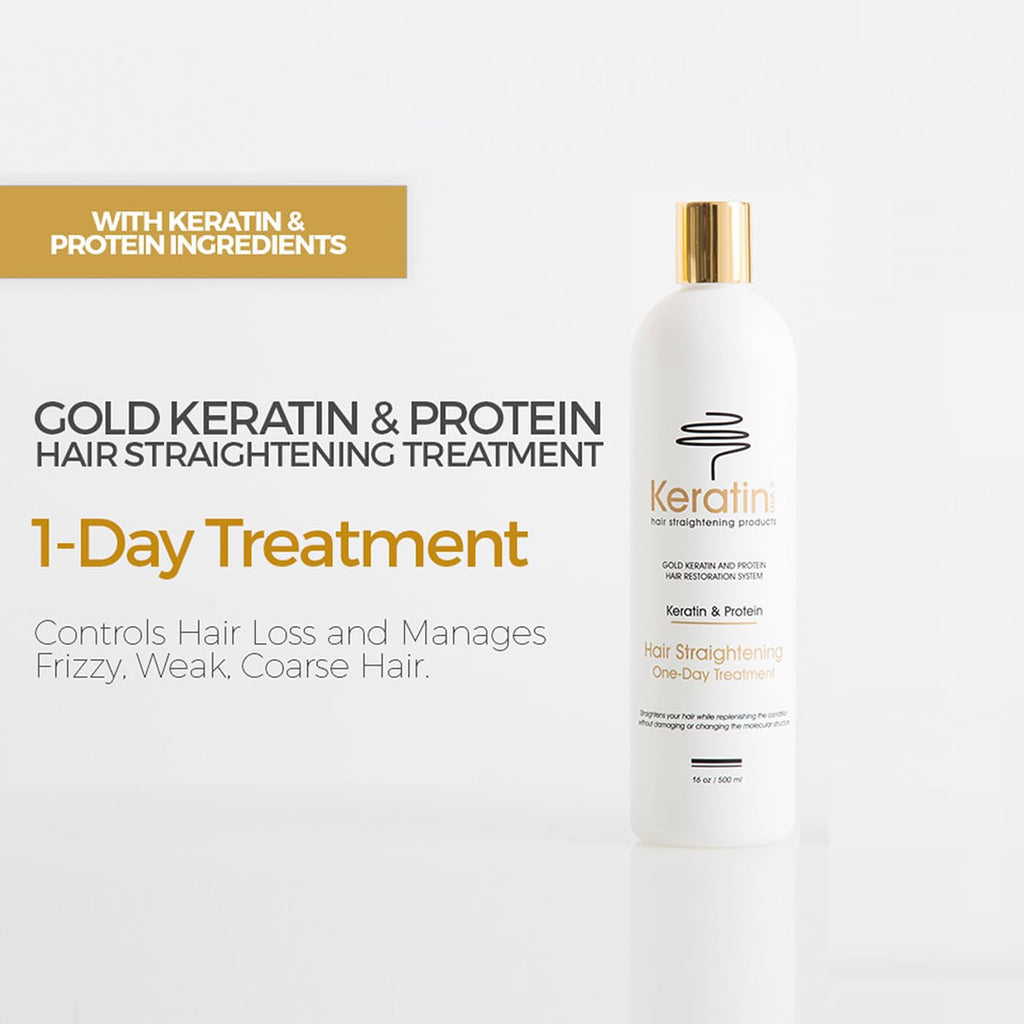 Gold Keratin Hair Straightening Duo: One-Day Treatment 16oz and FREE Activator 8oz