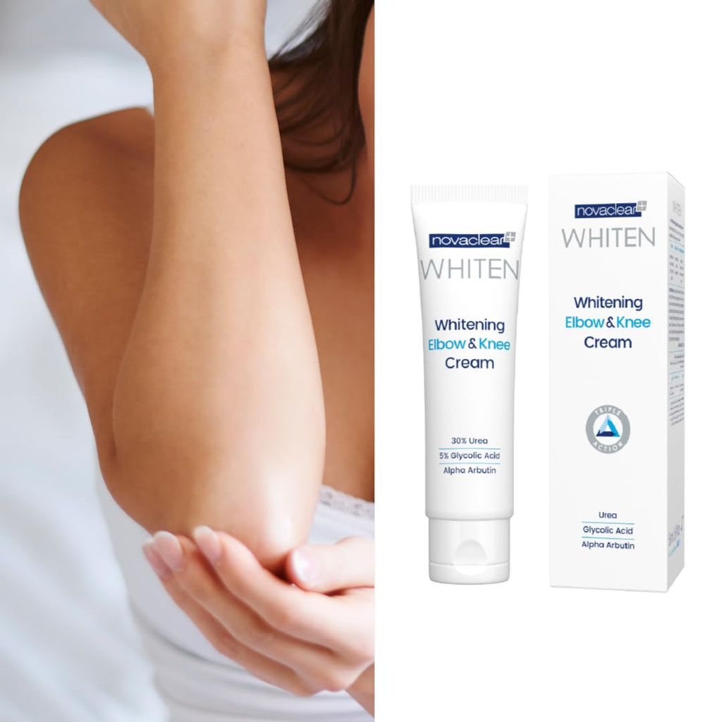 Novaclear Whitening Elbow & Knee Cream – Urea, Glycolic Acid & Alpha Arbutin – Exfoliating, Moisturizing & Brightening Cream for Dry, Dark Elbows, Knees, Hands & Heels – 50 ML