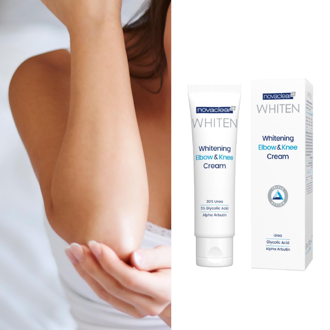 Novaclear Whitening Elbow & Knee Cream – Urea, Glycolic Acid & Alpha Arbutin – Exfoliating, Moisturizing & Brightening Cream for Dry, Dark Elbows, Knees, Hands & Heels – 50 ML