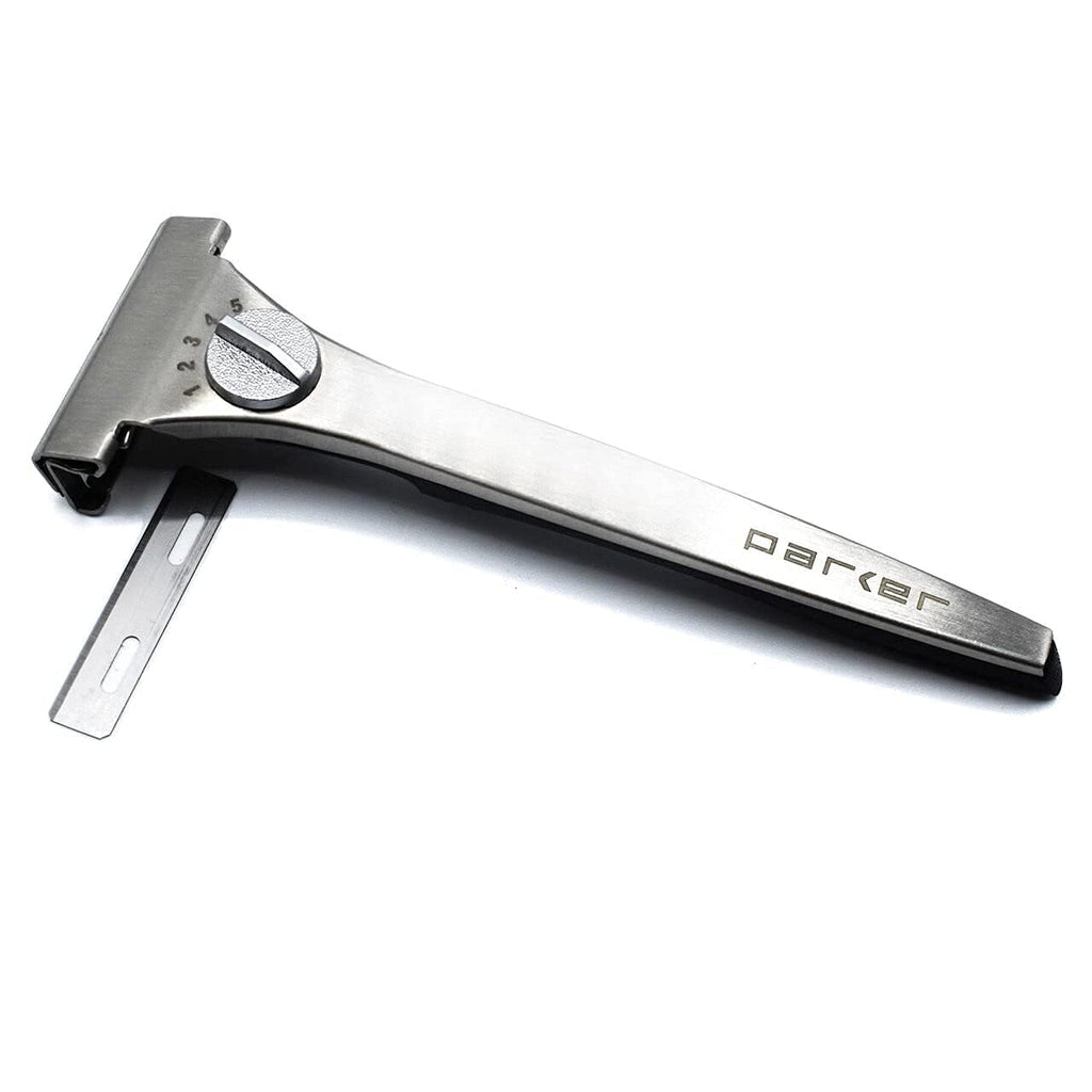 Parker Adjustable Injector Razor – Single‑Edge Safety Razor with Dial‑Control (Settings 1–5) + 20 Injector Blades (Stainless/Resin Handle)