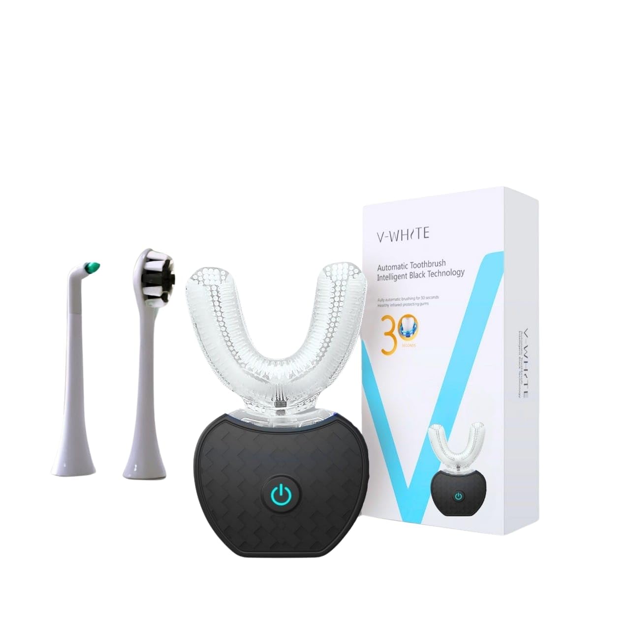 V-WHITE Adults Auto Brush Ultrasonic U-Shaped Toothbrush – 360° Teeth Cleaning, Hands-Free Electric Autobrush – Gum Protection, Waterproof IPX7, Wireless Charging