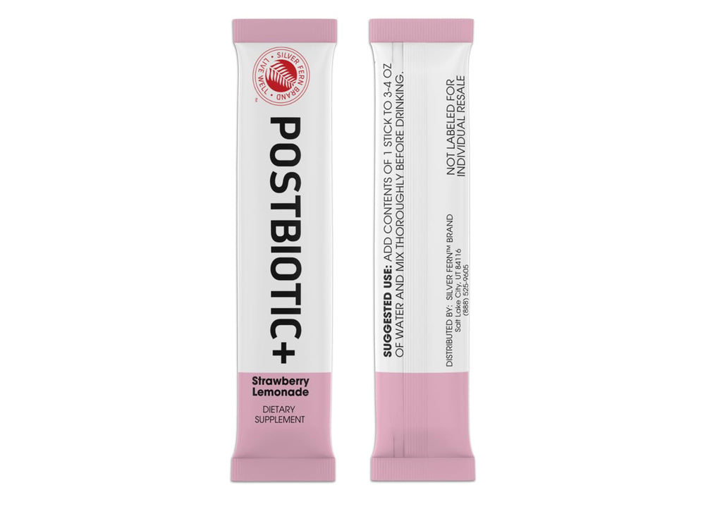Silver Fern Brand Postbiotic+ Strawberry Lemonade Powder – Postbiotic Supplement with BIOMend™, BetaVia™, and Immuse® – Supports The Digestive System & Overall Wellness – 30 Stick Packs