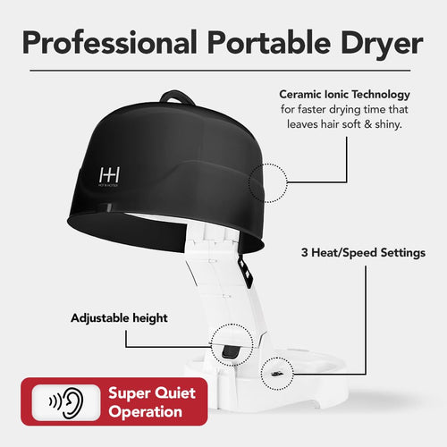 Annie Hot & Hotter Super Large Ceramic Ionic Hood Dryer – Professional Salon Hair Dryer with Adjustable Height, 3 Heat & Speed Settings, Portable Hooded Dryer for Rollers, Deep Conditioning & Styling