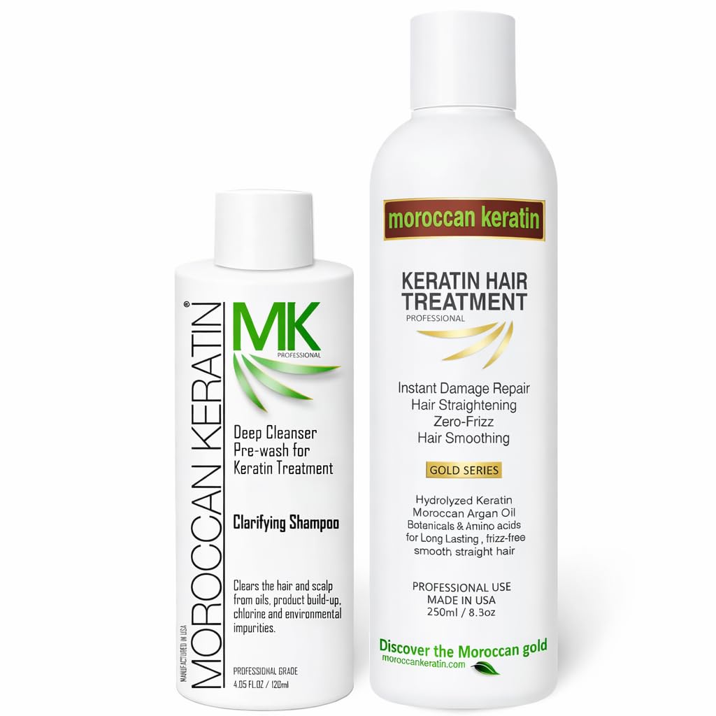 MOROCCAN KERATIN GOLD SERIES Brazilian Keratin Hair Treatment Blowout Straightening Complex Global Kit With Argan Oil Proven and Fast Formula Natural Organic Results With Clarifying Shampoo Keratina