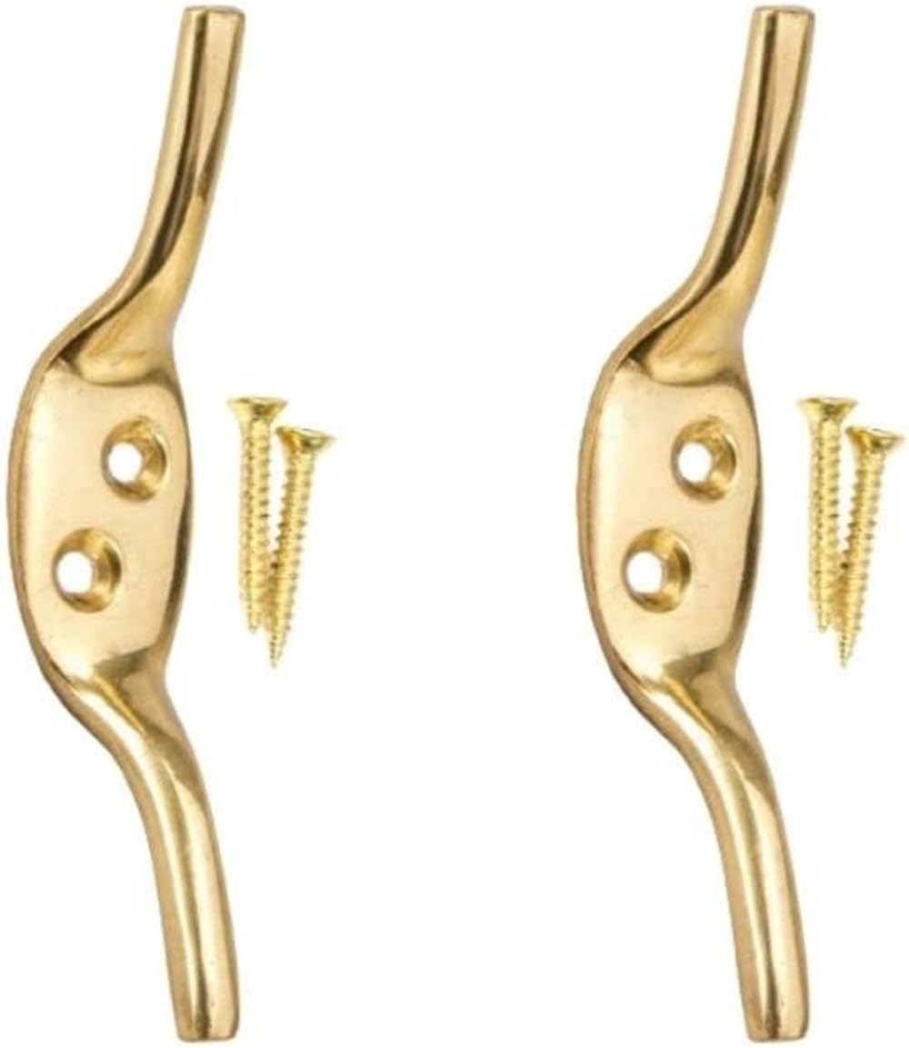 SISI UK Solid Brass 3-Inch Cleat Hook 2 Pieces Blind Cleat Hook Curtain Cleat Hooks Blind Cord Hook Boat Rope Washing Line Cord Cleat Hooks Heavy Duty Metal Trailer Rope Tiebacks.