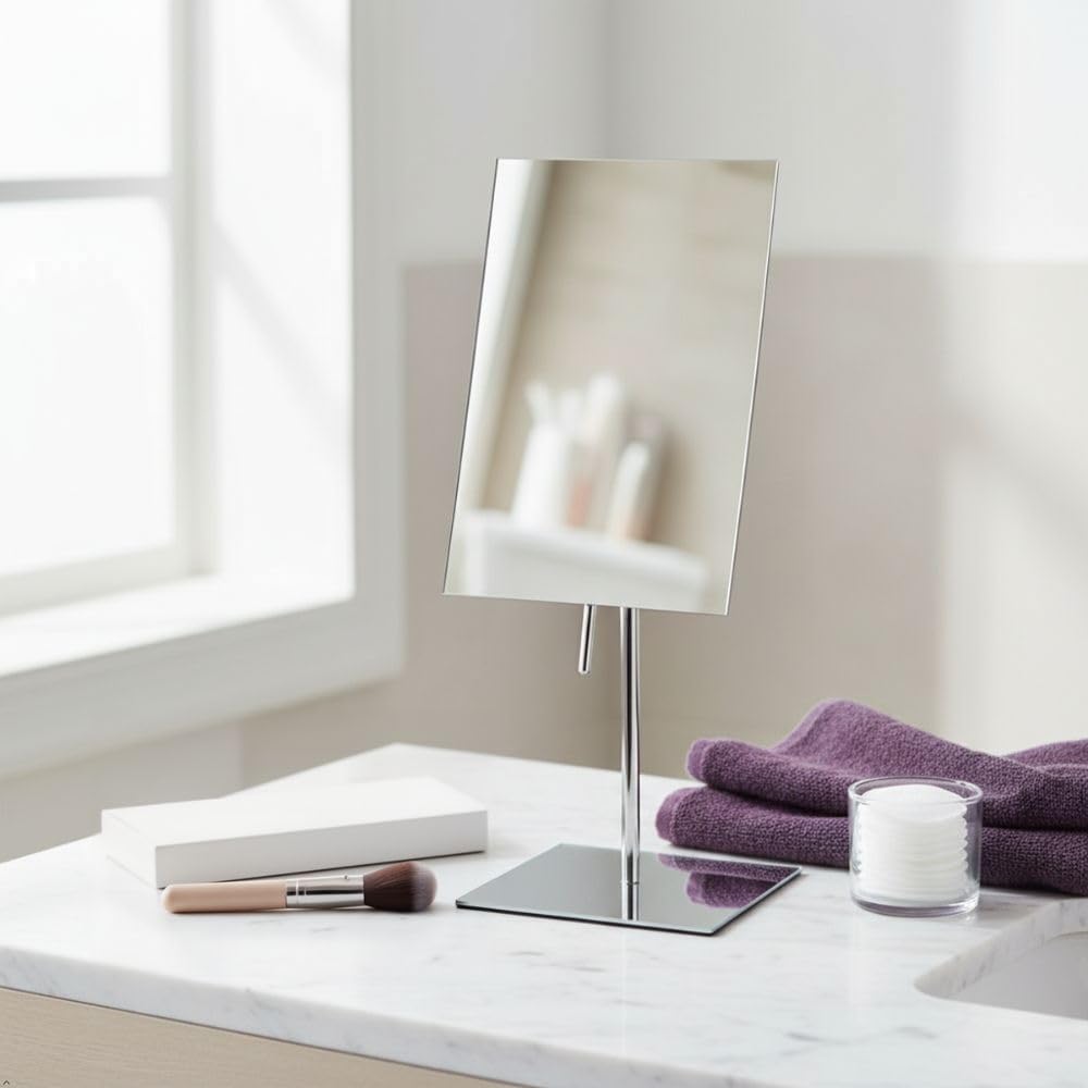 JERDON Rectangular Tabletop Makeup Mirror - 3X Magnification with Polished Stainless Steel Finish - 5-inch by 8-inch Vanity Mirror – Pivot Adjustment - Model JP358C