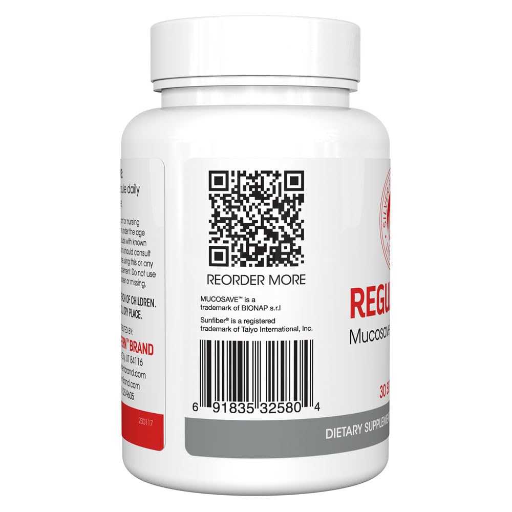 Silver Fern Regularity Digestive Supplement Capsules Brand - 1 Bottle = 30 Capsules = 30 Day Supply - Mucosave FG (Prickly Pear Polysaccharides & Olive Leaf Polyphenols) & SunFiber