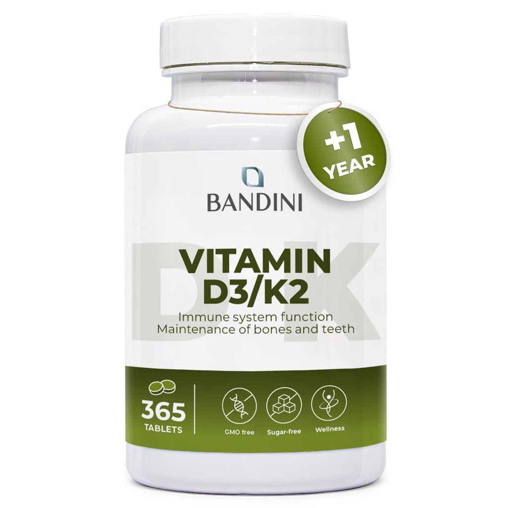 Bandini® Vitamin D3 K2 | 365 Easy-to-Swallow Tablets for 1 Year | 2000 IU