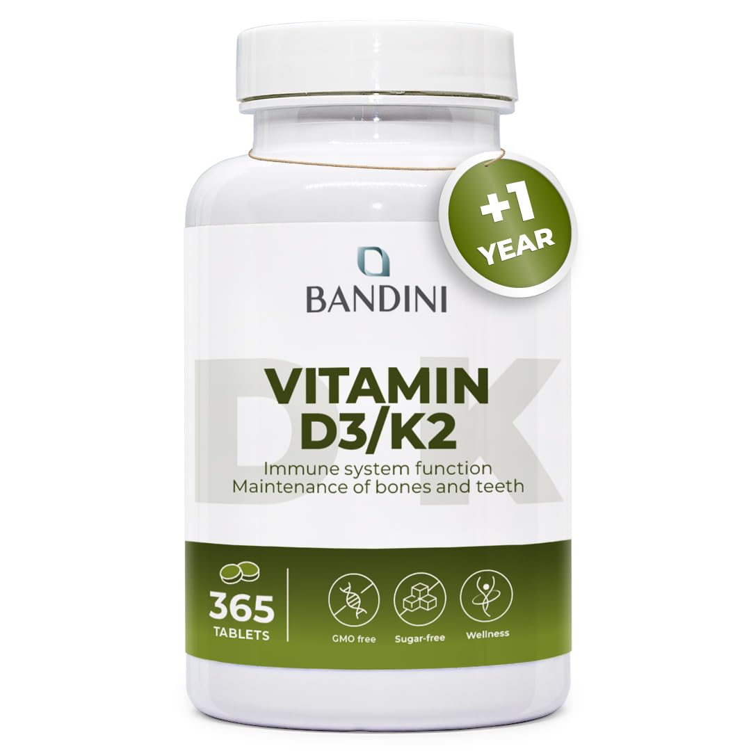 Bandini® Vitamin D3 K2 | 365 Easy-to-Swallow Tablets for 1 Year | 2000 IU