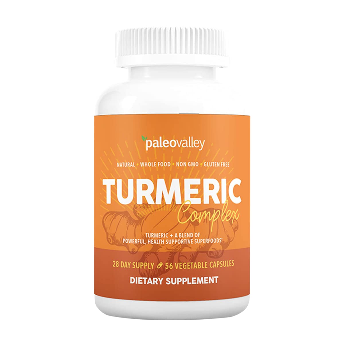 Paleovalley - Organic Turmeric Complex - Full Spectrum Organic Turmeric with Health-Supportive Superfoods - 56 Vegetarian Capsules - Support Joints, Immunity, Brain and Heart Health