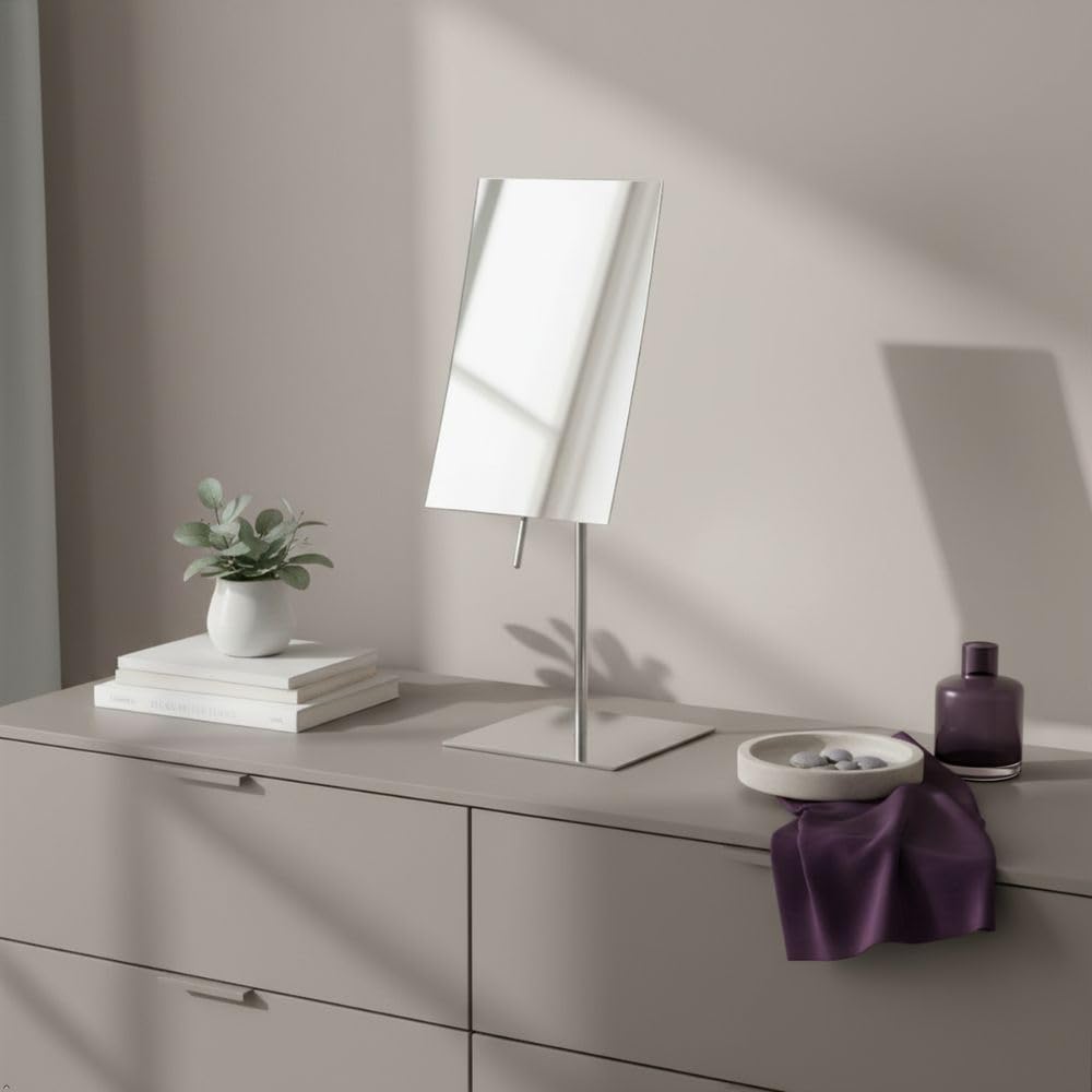 JERDON Rectangular Tabletop Makeup Mirror - 3X Magnification with Polished Stainless Steel Finish - 5-inch by 8-inch Vanity Mirror – Pivot Adjustment - Model JP358C