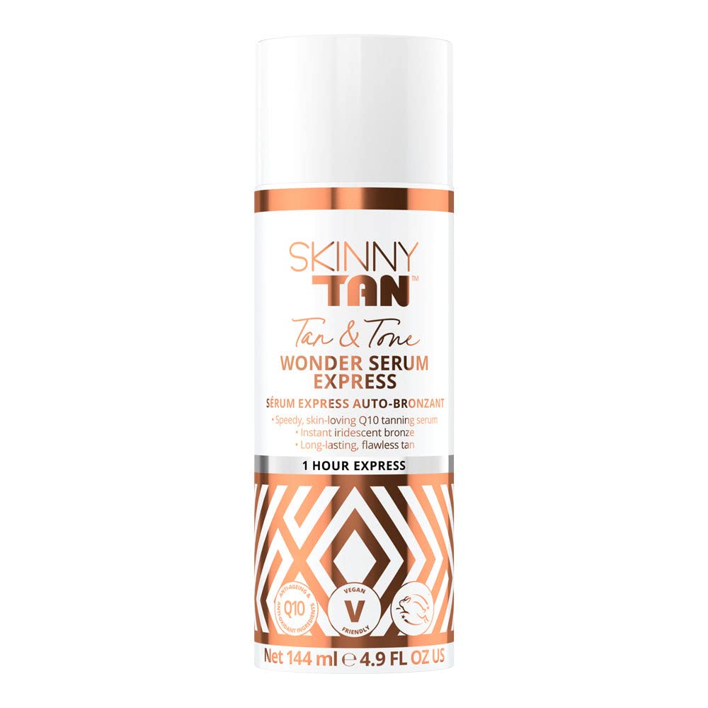 Skinny Tan Wonder Serum 144ml – 1 Hour Express Streak-Free Instant Self Tan with Youth-Boosting Q10 & Vitamin E, Lightweight Buildable Fake Tan, Vegan & Cruelty-Free Skincare