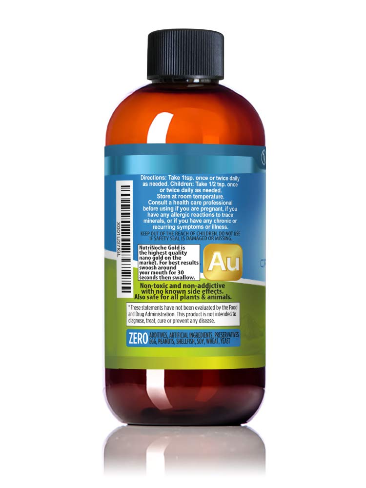 Colloidal Gold Liquid Organic Supplement by Nutrinoche - 100% Pure Nano Gold Mineral - Supports Mental Clarity, Focus & Relaxation - 8 oz Bottle - Vegan, Gluten-Free - Crystalline - 30 ppm