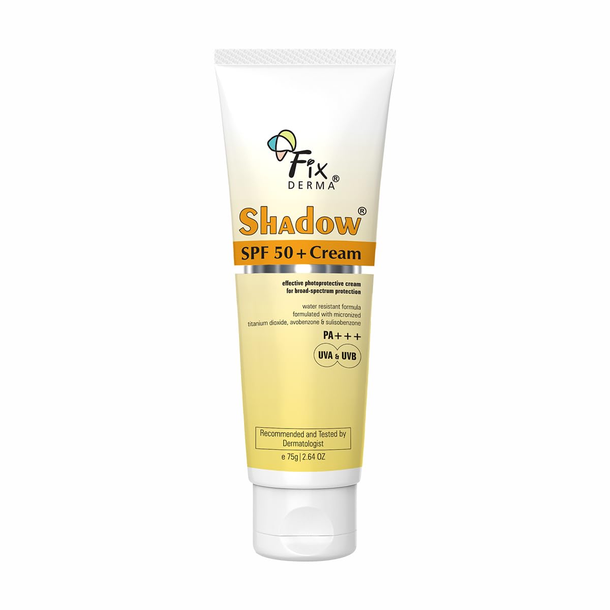 Fixderma Shadow SPF 50+ Cream Sunscreen for Face - Dermatologist Tested Moisturiser for Men, Water Resistant, 2.64 OZ