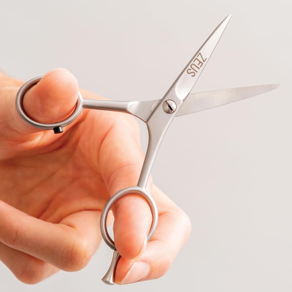 ZEUS Stainless Steel Beard Trimming Scissors for Men with Leather Case