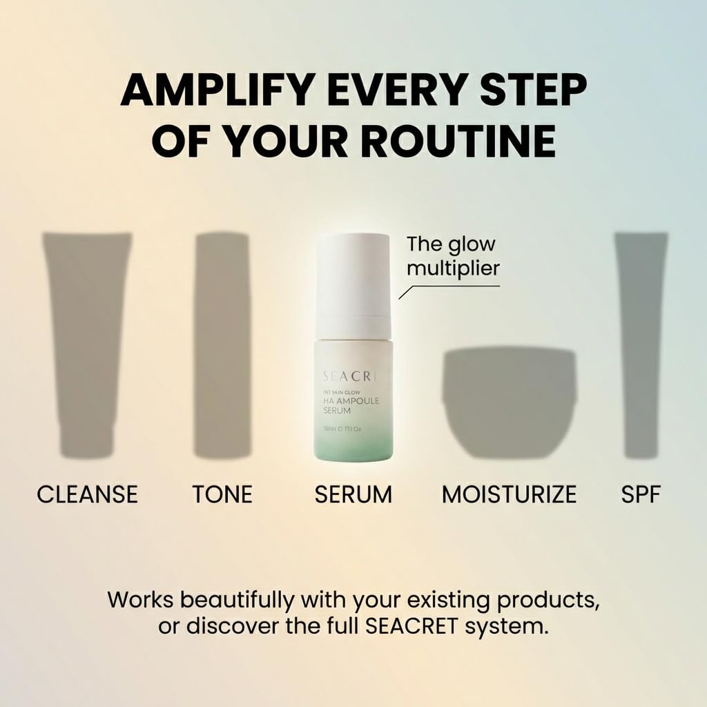 SEACRET Bio Skin Glow 4D Hyaluronic Acid Serum for Face - Glass Skin Hydrating Ampoule with Peptides & Fermented Dead Sea Minerals, Non-Sticky, Fast-Absorbing, 1 Fl Oz / 30 ml