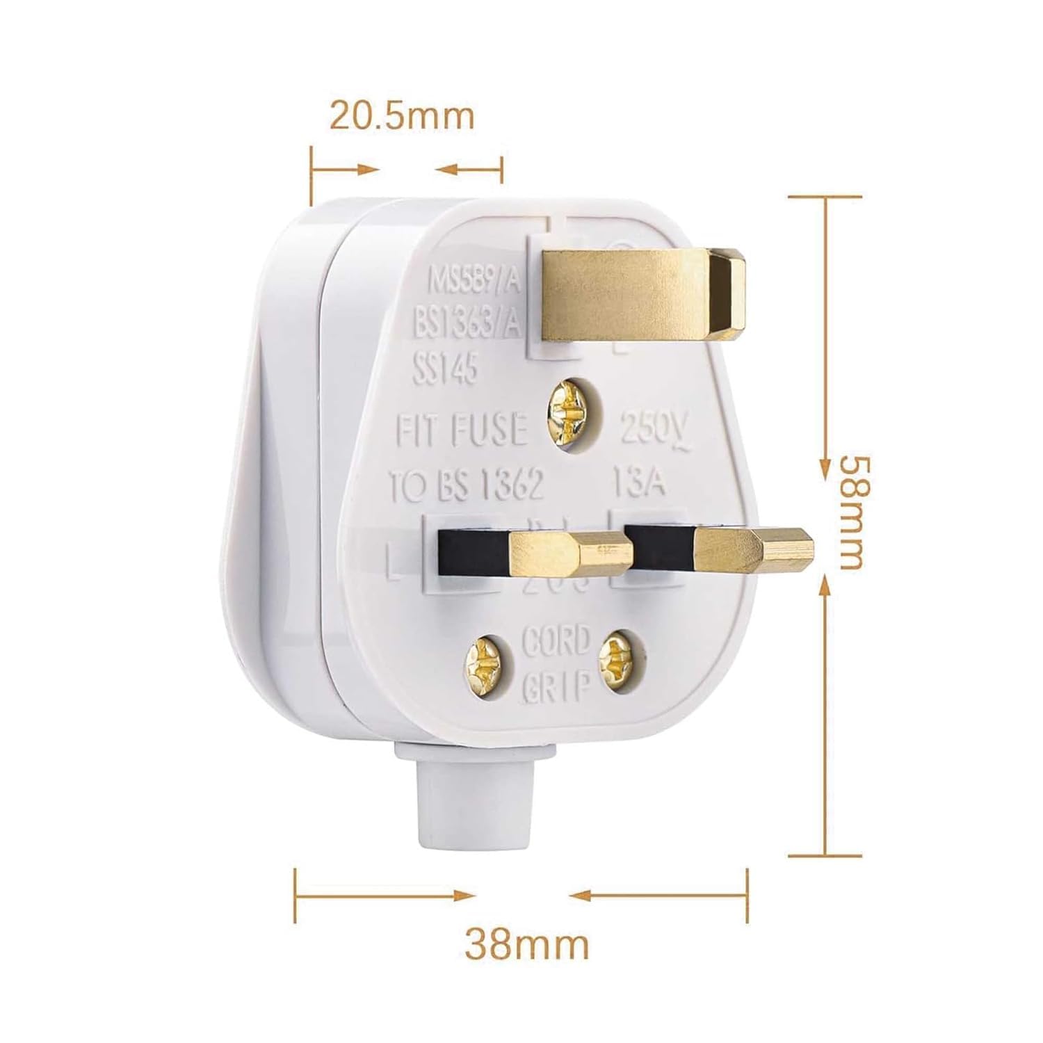 PLUSHA UK 3 Pin Plug, Fused Plug, Rewireable 3 Pin Plug UK with Cord Grip Heavy Duty 13 Amp White Electrical Main Plugs for Home, Office, Appliances Pack of 3
