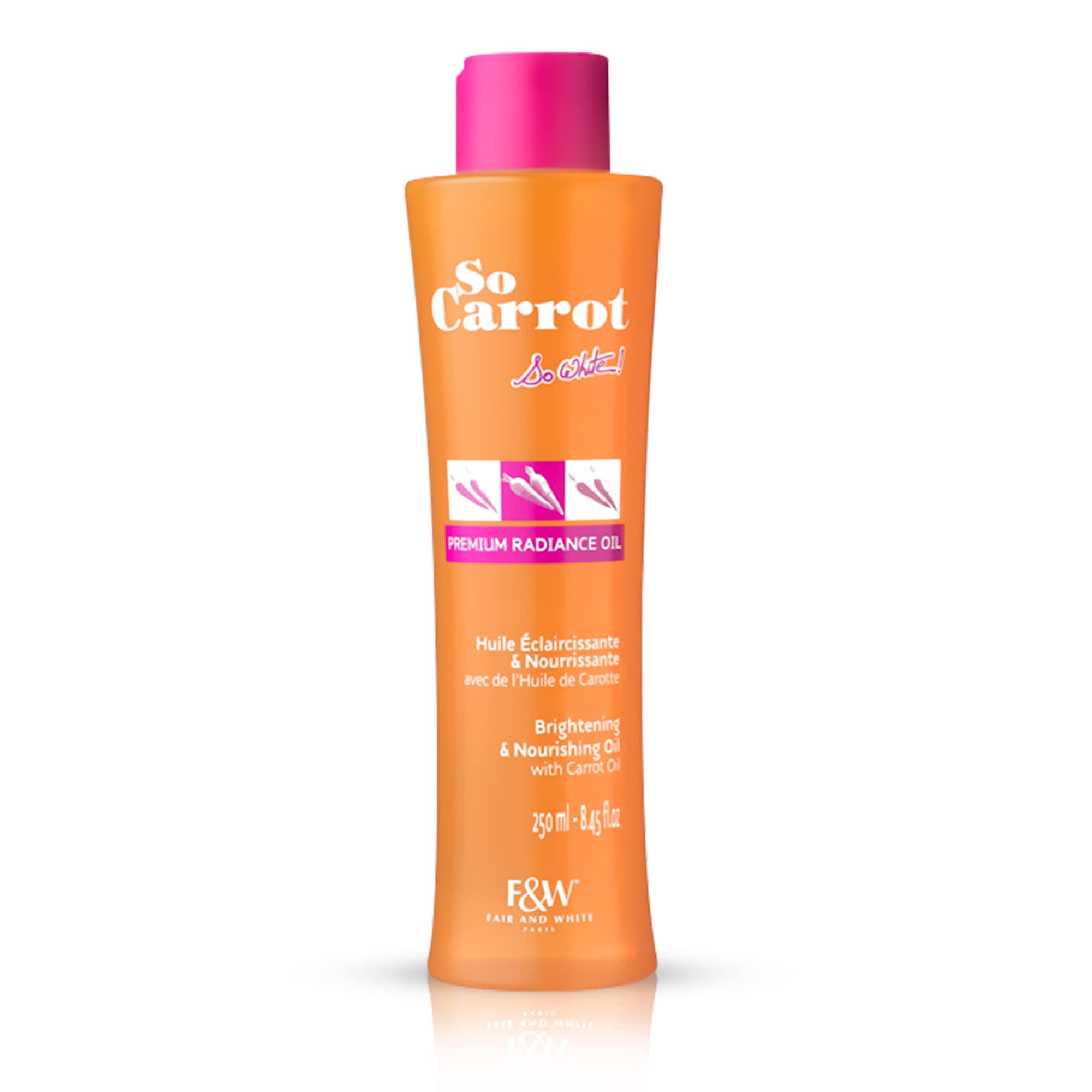 Fair & White So Carrot, Brightening Oil - 8.4 fl oz / 250ml - Natural Moisturizing & Nourishing - Hydrates and Brightens Skin Tone - With Glycerin, Sweet Almond & Carrot Oil