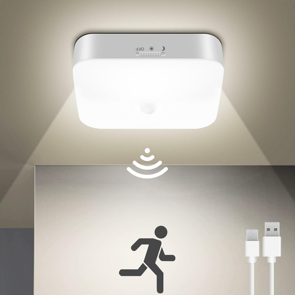 WhitePoplar - Rechargeable Closet Light with Motion Sensor, Battery Operated Rechargeable Cordless 500LM Motion Activated Light for Shower, Stairs, Hallway, Pantry, Porch,