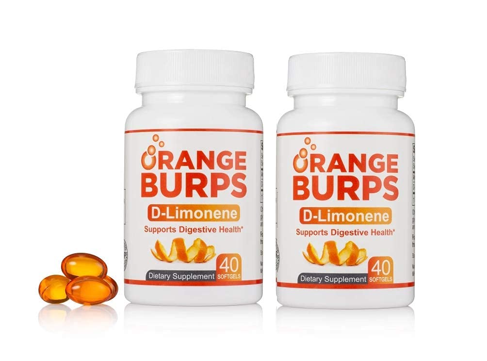 Orange Burps | D-Limonene Supplement - Acid Reducer (Antacid for Acid Reflux), Heartburn Relief, GERD Relief, and Indigestion Relief | Orange Peel Extract for Health and Wellness (1,000 mg, Pack of 2)