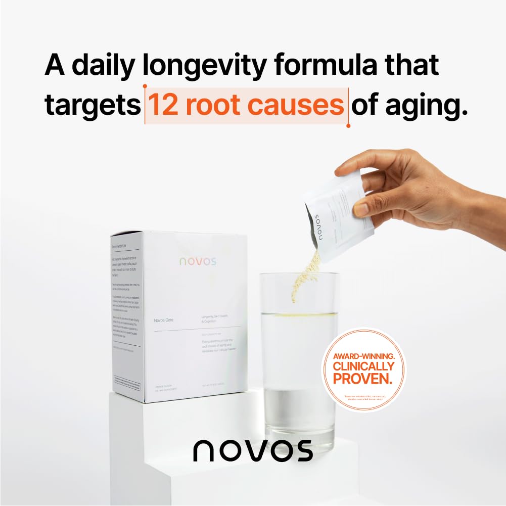 Novos Core - Clinically Studied Daily Longevity Supplement | 12 Active Ingredients for Healthy Aging, Energy, Cognition & Skin Health | Human Clinical Trial Backed | Unflavored | 30 Servings