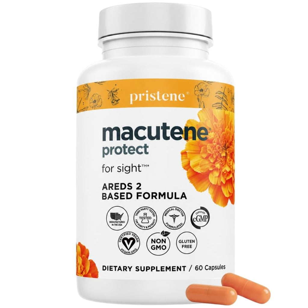 Macutene Protect Eye Vitamins for Areds 2 with Lutein and Zeaxanthin Supplements (25mg/5mg) – Doctor Formulated Bilberry Supplement for Eyes, NSF Certified, Vegan (60 Capsules)