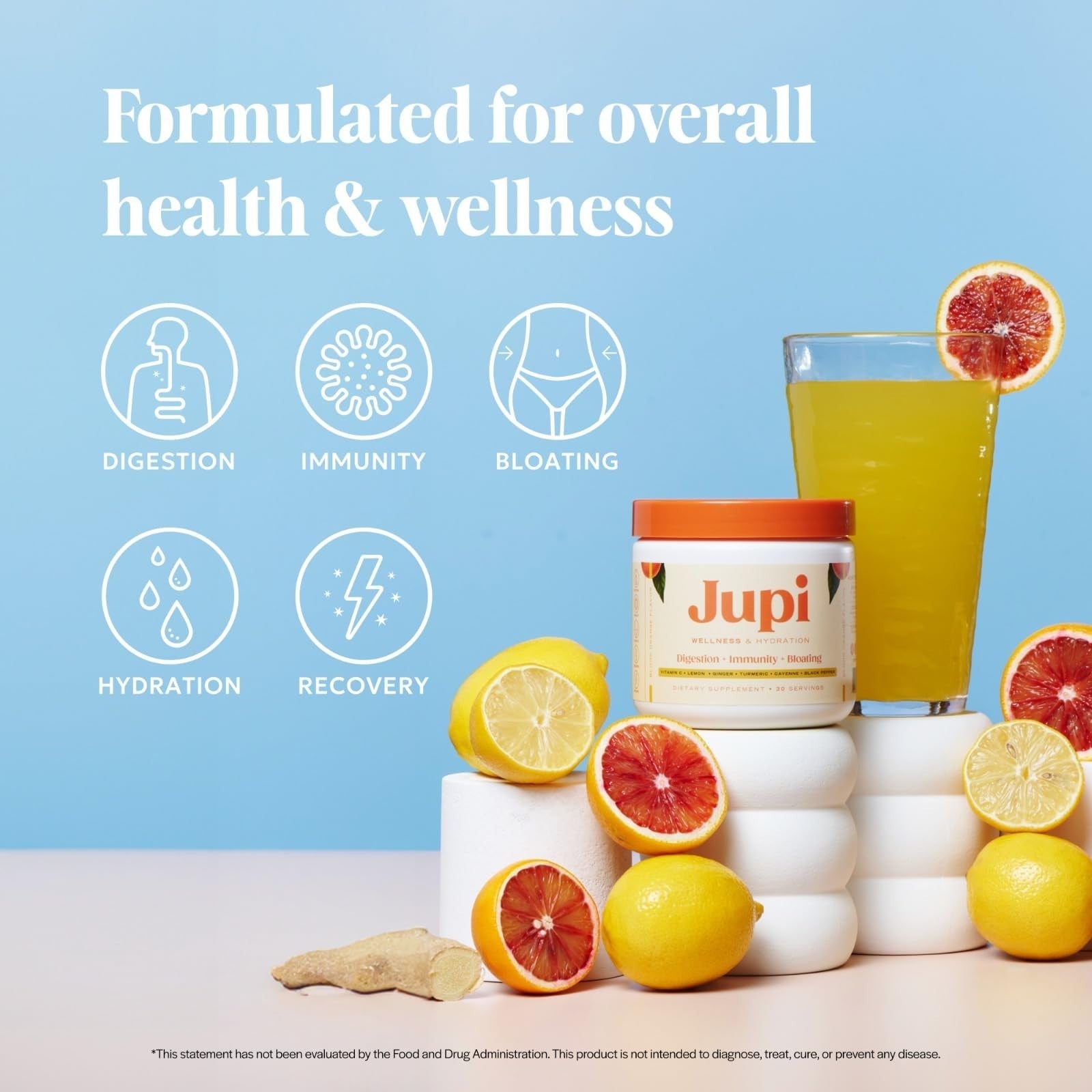 Jupi Hydration & Wellness Powder – Turmeric & Ginger Shots, Vitamin C Supplement