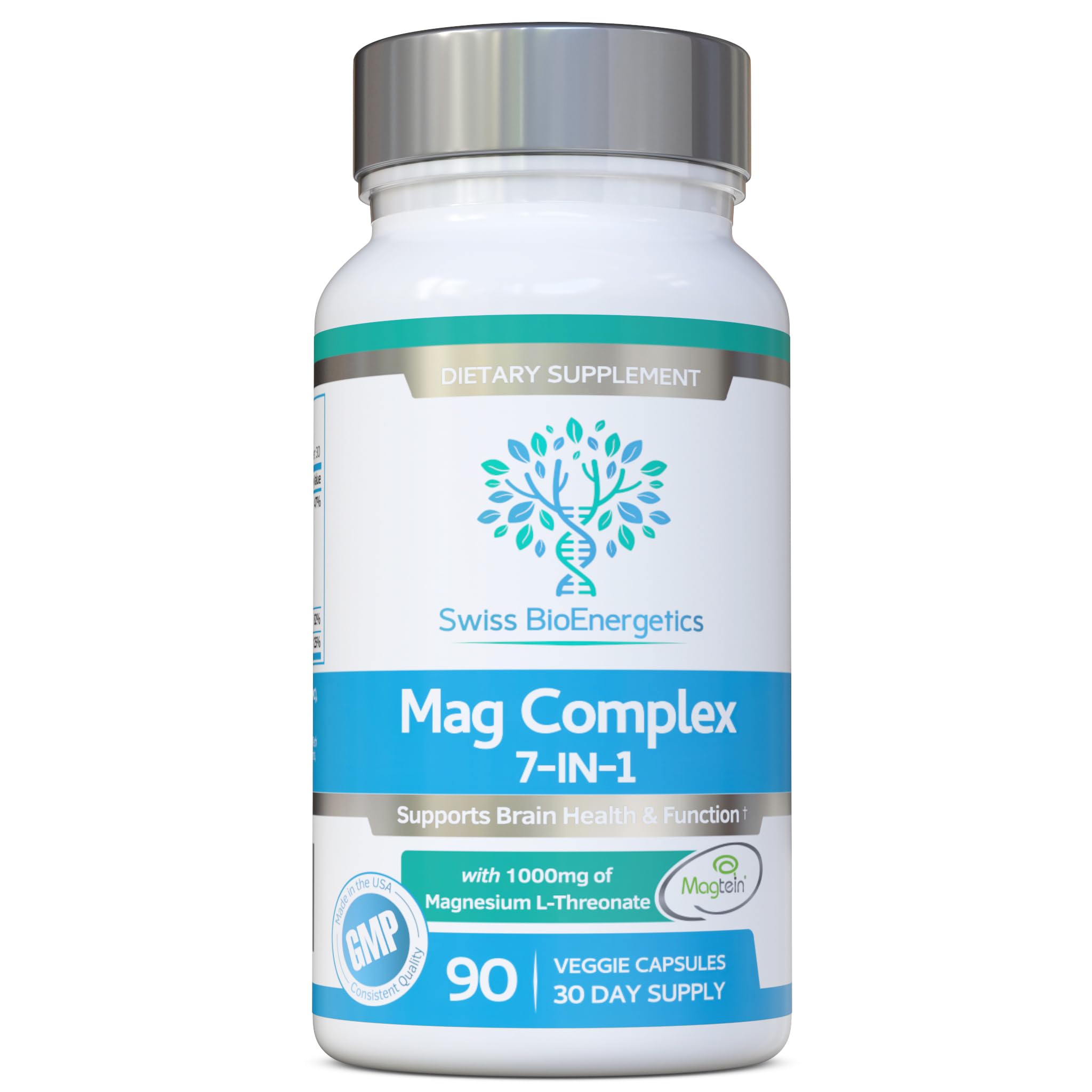 Magnesium L-Threonate Complex 7-in-1 with 1000mg of Magtein Plus Magnesium as Bisglycinate, Taurate, Citrate, Gluconate, Malate & Lactate - Supports Sleep - Vegan, US Made and No Artificial Nasties