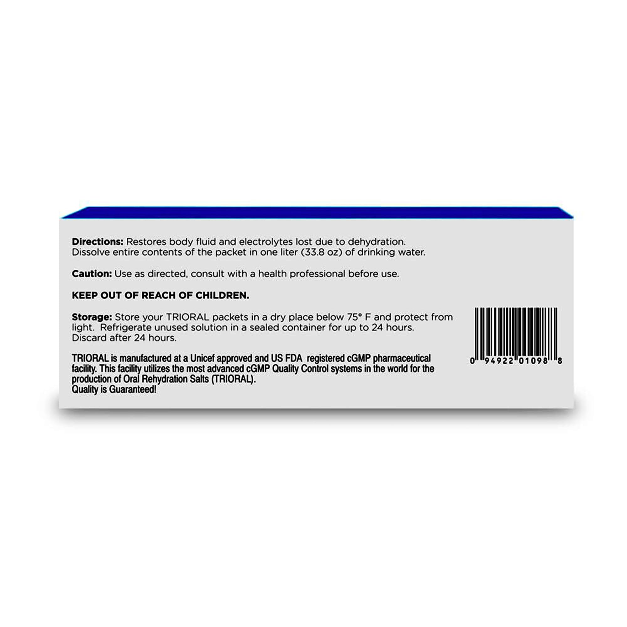 TRIORAL Rehydration Electrolyte Powder – Oral Rehydration Salts for Dehydration – Supports Hydration during Workouts, Fluid Loss, and Daily Wellness – 100 Drink Mix Packets