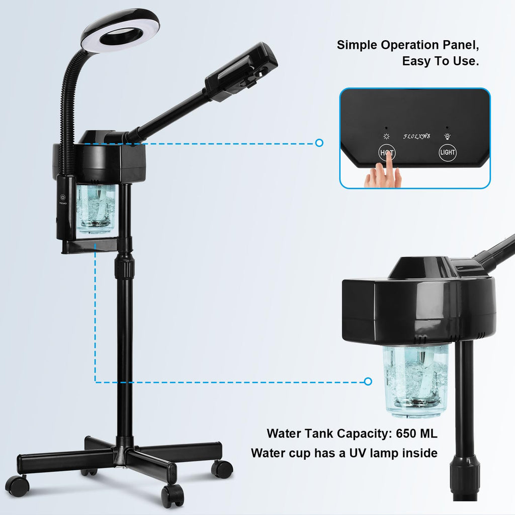 2 in 1 Facial Steamer Professional Ionic Face Steamer with 5X Magnifying Lamp&Adjustable Hot Mist Nozzle, Esthetician Facial Steamer Salon Spa Beauty Skin Care Equipment