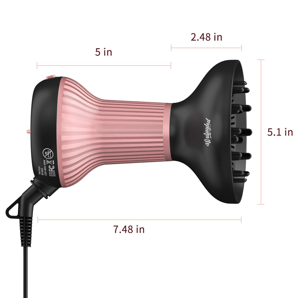 WUFAYHD Diffuser Hair Dryer for Curly Hair with Ceramic Technology, Lightweight Elegance, 2-in-1, Hair Diffuser, Reduces Frizz, Enhances Curls, Volumizes, Portable Hair Dryer, ALCI Safety Plug