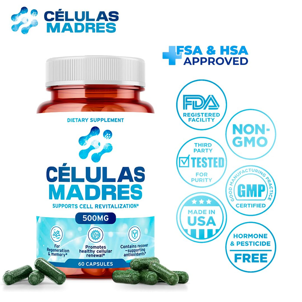 Stem Cell Supplements 500mg (180 Cap) Natural Anti-Aging & Longevity Support with Spirulina & Chlorella, Boost Cellular Renewal, Restore Youthful Energy, Reduce Joint Soreness – Celulas Madre