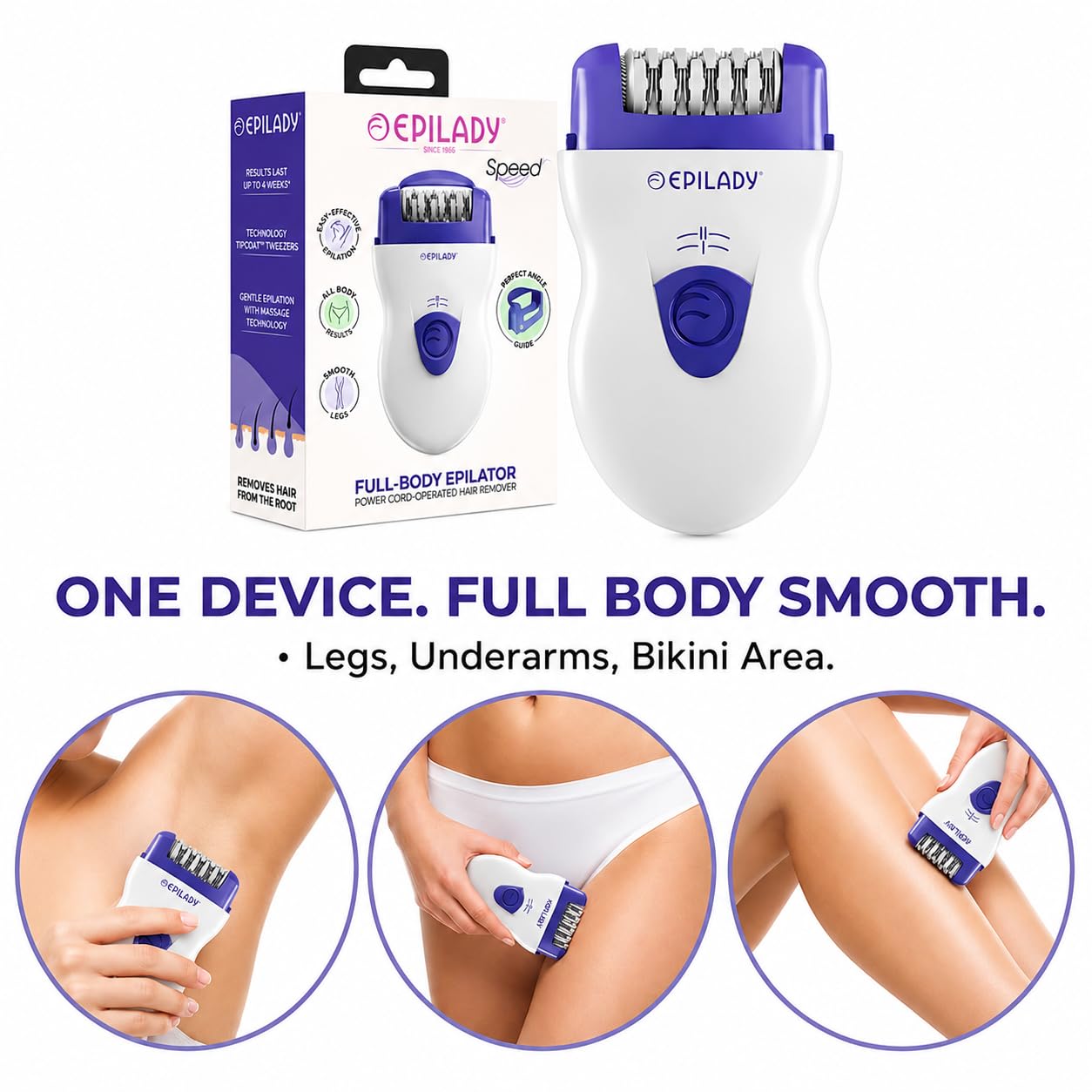 Epilady Speed Corded Epilator for Women – Dual-Speed 40-Disc Root Hair Removal Device for Legs, Underarms and Bikini Area Compact Waterproof Anti-Pinch Design for Smooth Long-Lasting Results