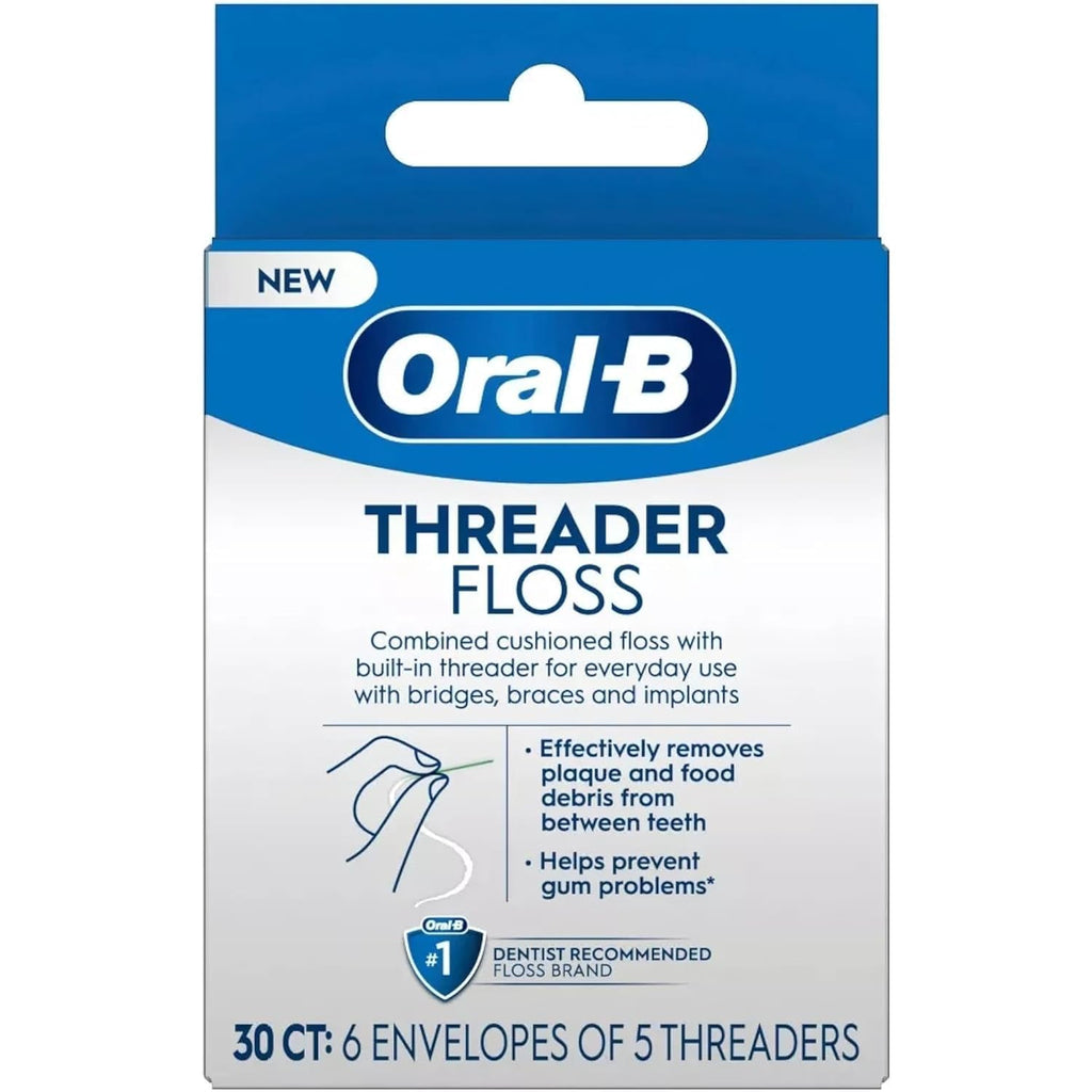 Oral-B Threader Floss 30 Count: 6 Envelopes of 5 Threaders (Pack of 8)