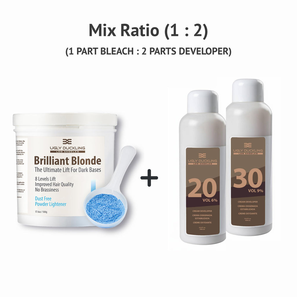 Ugly Duckling Brilliant Blonde Bleach & 30 Vol Developer - Hair Bleach set with 30 Volume Developer, Bleach Powder for Hair, Complete Hair Highlighting Kit for Dark Hair
