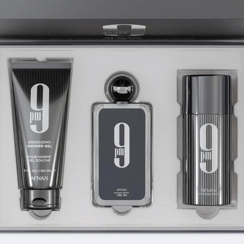 Afnan 9 Pm 3 Piece Set for Men, (3.4 Oz De Parfum Eau De Parfum Spray + 5.0 Oz Shower Gel + 5.0 Oz Perfume Deodorant)