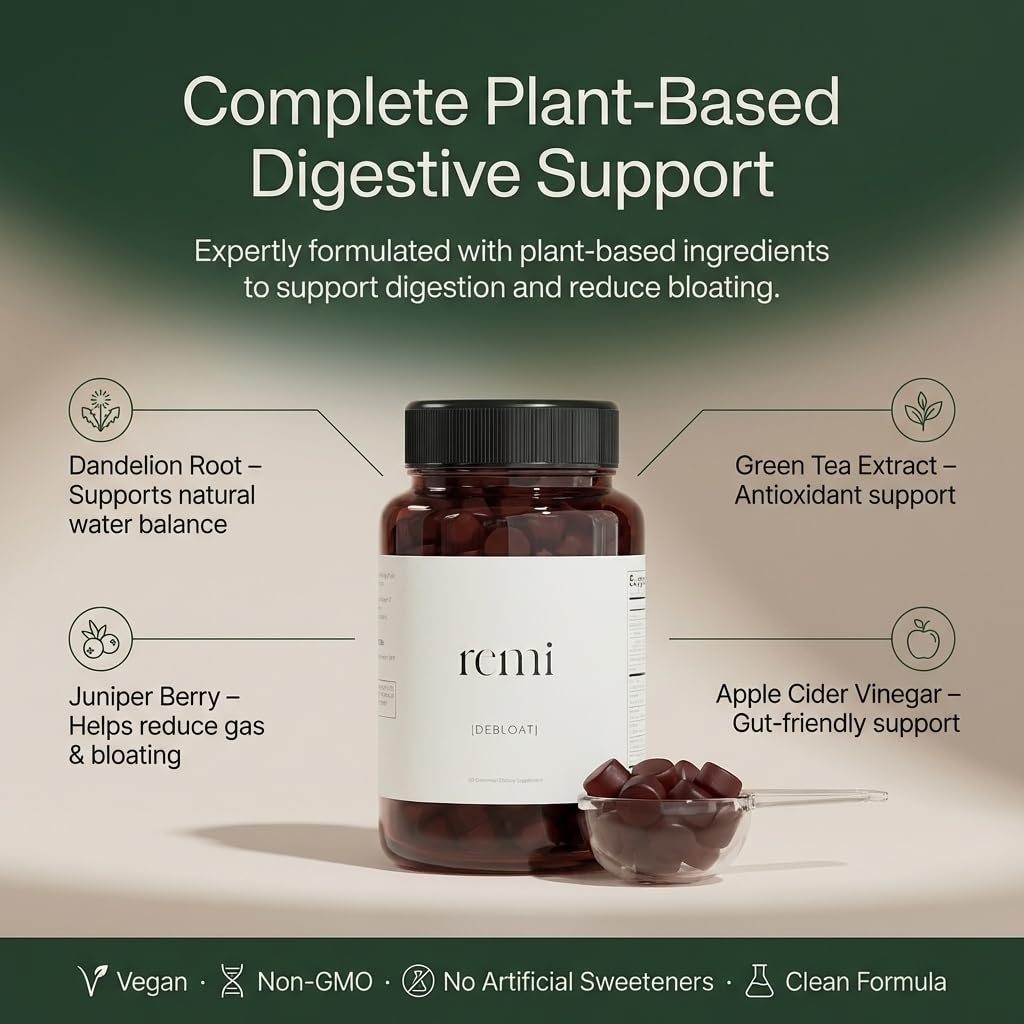 HeyRemi Debloat Gummies – Feel Less Bloated in 30 Days – Digestive Support for Women – Apple Cider Vinegar + Dandelion Root – Less Gas, Less Puffiness and Water Retention – Vegan, Non-GMO – 60 Gummies