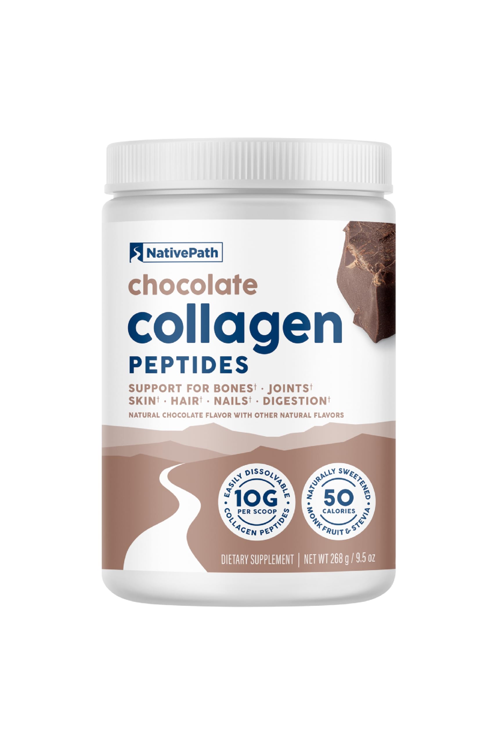 NativePath Collagen Peptides - Hydrolyzed Type 1 & 3 Collagen. Keto & Paleo Grass-Fed Protein Powder for Hair, Skin, Nails, Bones, Joints, Digestion and More - No Gluten or Dairy (Chocolate, 268g)