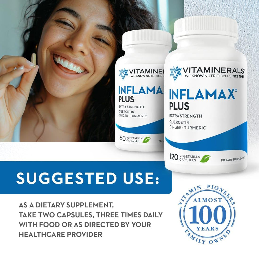 Vitaminerals® 121+ Inflamax® Plus | Quercetin | Proteolytic Enzymes | Ginger | Turmeric | Veggie caps