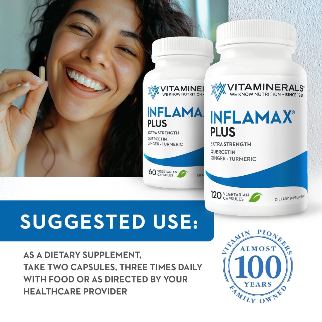 Vitaminerals® 121+ Inflamax® Plus | Quercetin | Proteolytic Enzymes | Ginger | Turmeric | Veggie caps