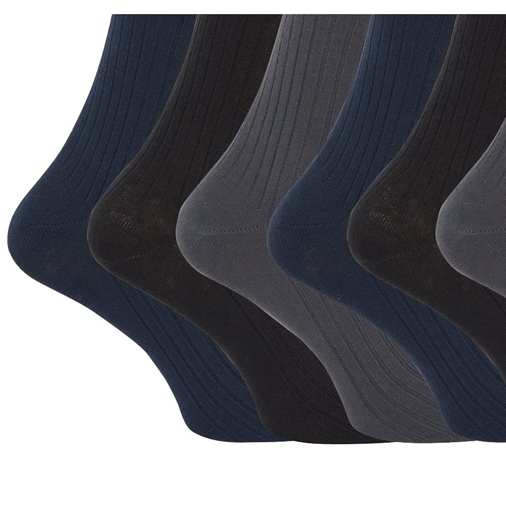 Mens 100% Cotton Ribbed Classic Socks (Pack Of 6) (UK Shoe 6-11, EUR 39-45) (Black)