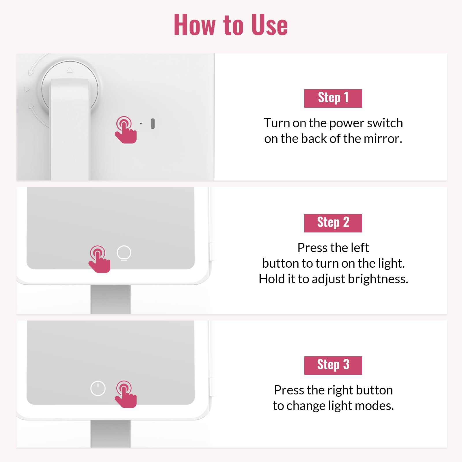 EASEHOLD Rechargeable Lighted Makeup Mirror with 64 Eye-Caring LEDs, 3 Color Lighting Modes & Touch Sensor, Trifold Vanity Mirror for Travel, Desk, Dorm Room Essentials for Girls, Gifts for Women
