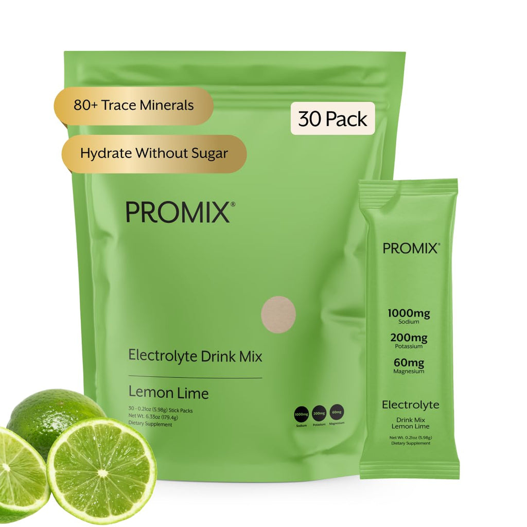ProMix Nutrition Electrolytes Powder Hydration Packets - Himalayan Pink Salt, Magnesium, Potassium, Vitamin C - Lemon Lime, Lightly Sweetened - 30 Servings (Pack of 30)
