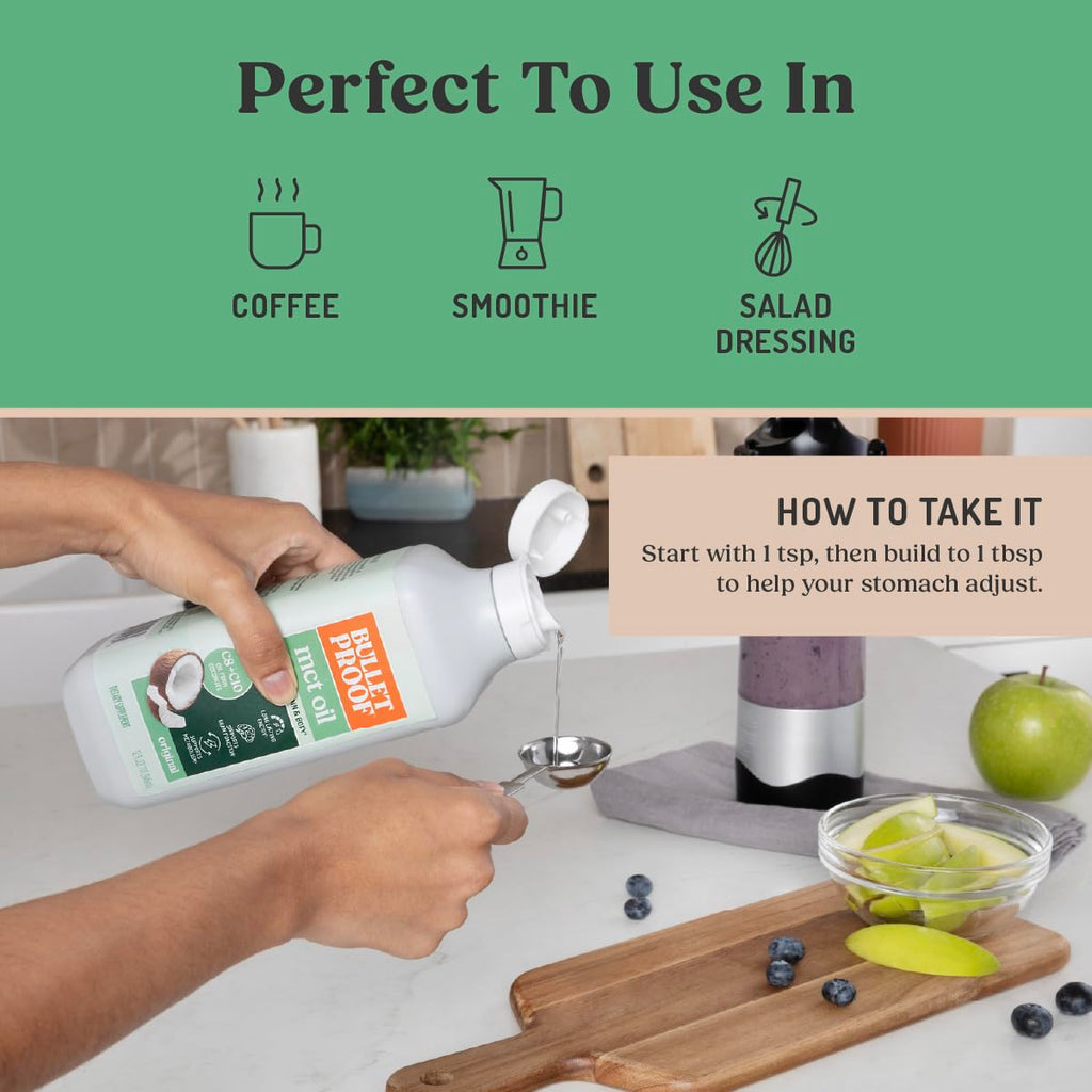 Bulletproof C8 & C10 MCT Oil, 100% Pure Coconut Oil, Triple-Distilled for Sustained Keto Energy, Unflavored, No Additives or Fillers, Non-GMO, 32 oz