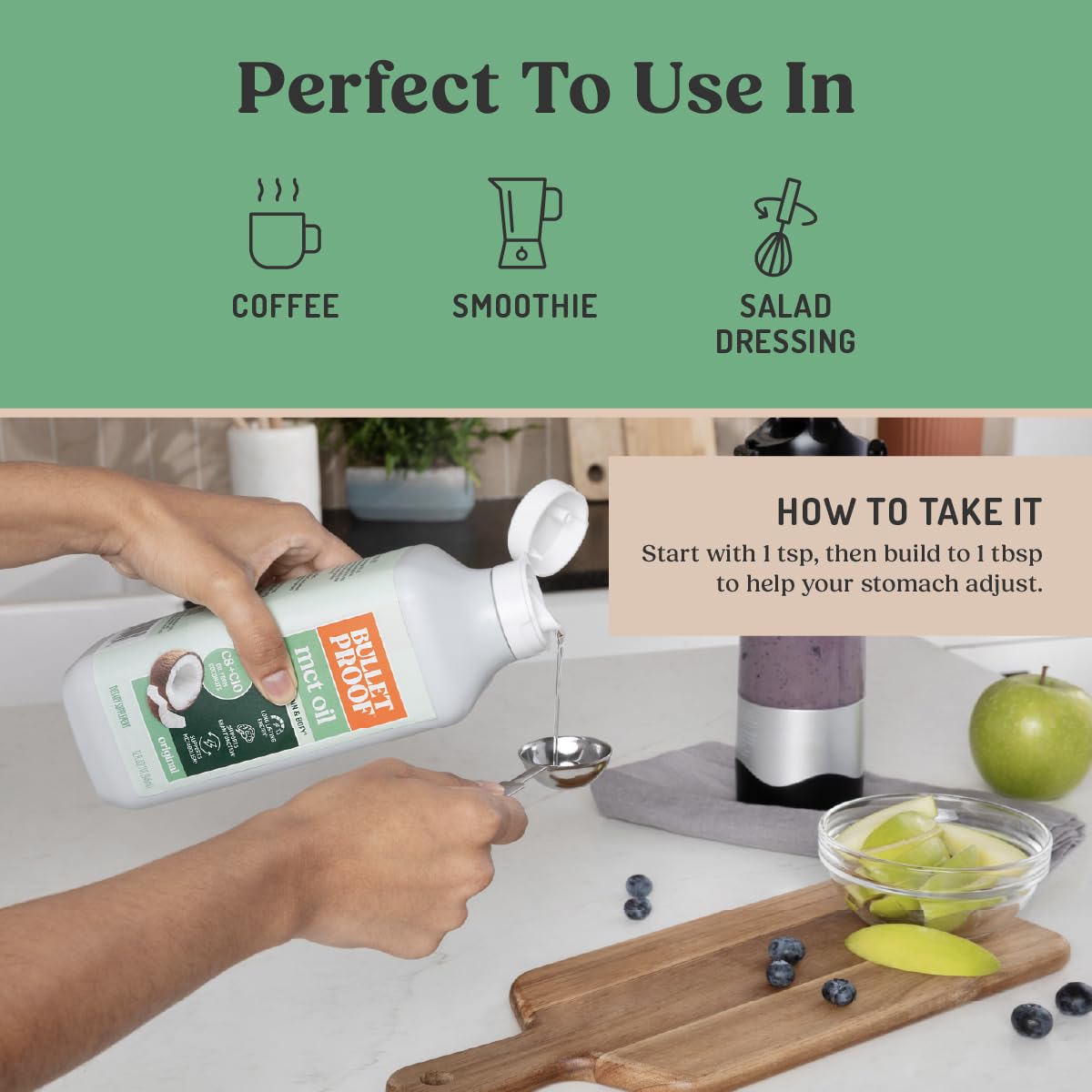 Bulletproof C8 & C10 MCT Oil, 100% Pure Coconut Oil, Triple-Distilled for Sustained Keto Energy, Unflavored, No Additives or Fillers, Non-GMO, 32 oz