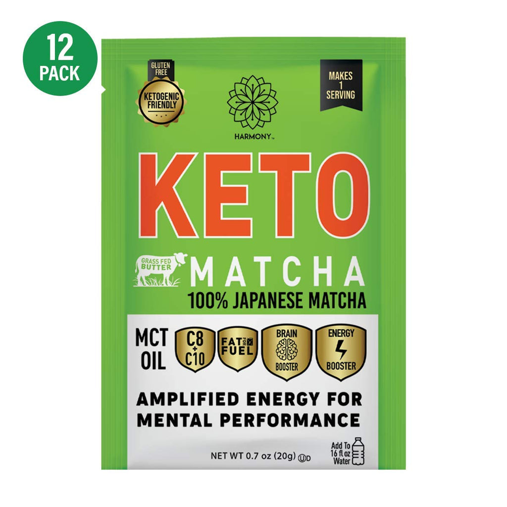 Harmony, Keto Matcha, Pure Japanese Matcha to Amplify Energy and Mental Performance, Instant Drink Mix Packet, 68mg of Caffeine per Serving, 12 Packets