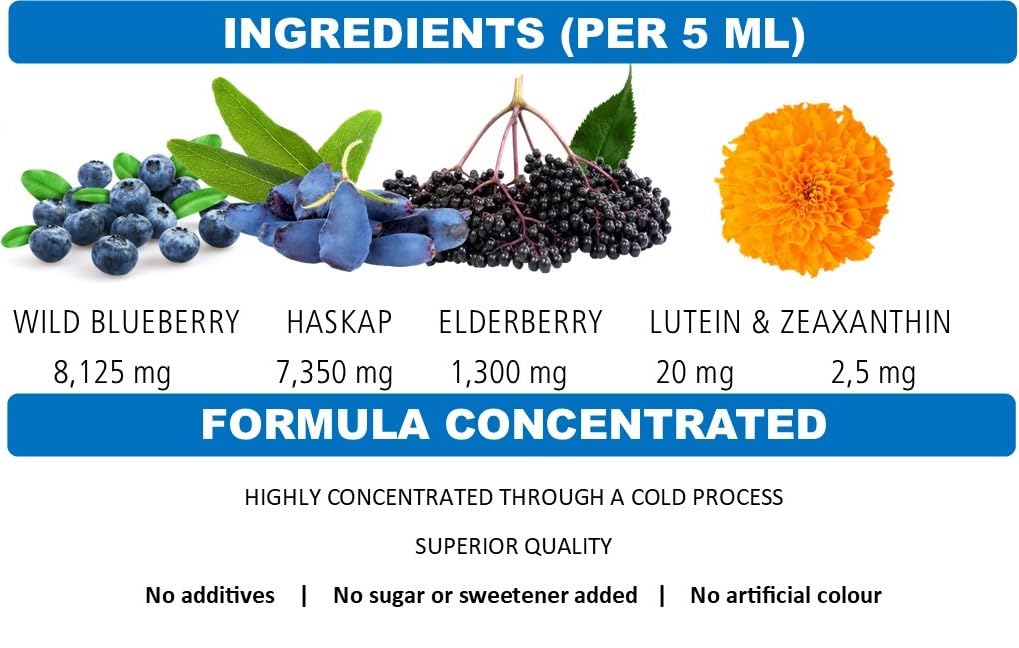 Immunia Vision. Lutein, Wild Blueberry, and Elderberry Concentrate. Eye Health Antioxidant Supplement. Concentrated Formula. Delicious Taste. 5 ml/Day. (3-Pack)