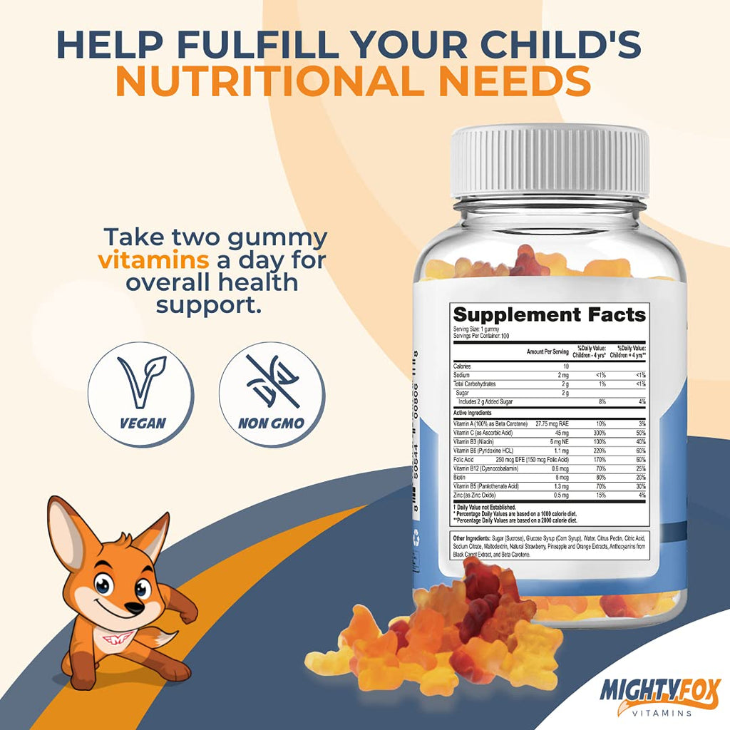 Kids Multivitamin Gummies - Non-GMO, Gluten-Free, Vegan Multivitamin Gummies w/Vitamin C, B3, B5, B6, B12, Zinc (100 Count, 5 Pack) – Fruity Toddler to Teen Gummy Vitamins for Kids