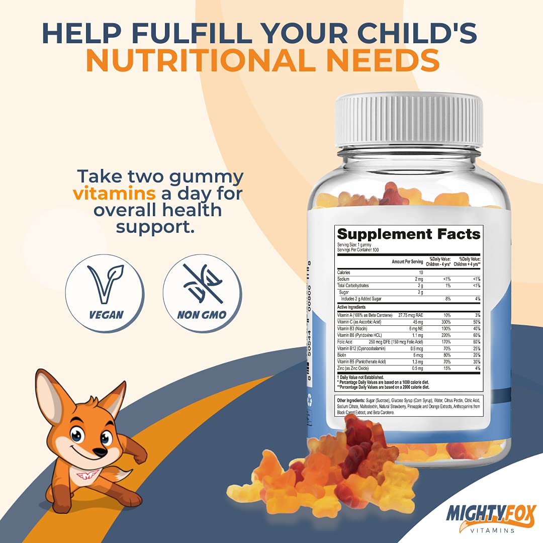 Kids Multivitamin Gummies - Non-GMO, Gluten-Free, Vegan Multivitamin Gummies w/Vitamin C, B3, B5, B6, B12, Zinc (100 Count, 5 Pack) – Fruity Toddler to Teen Gummy Vitamins for Kids